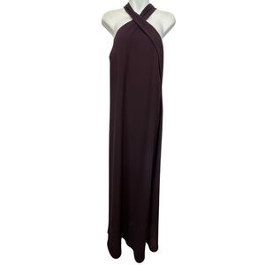 Bari Jay Maternity 1903-M Plum Long Bridesmaids Dress Y Halter Neck NWT sz 18